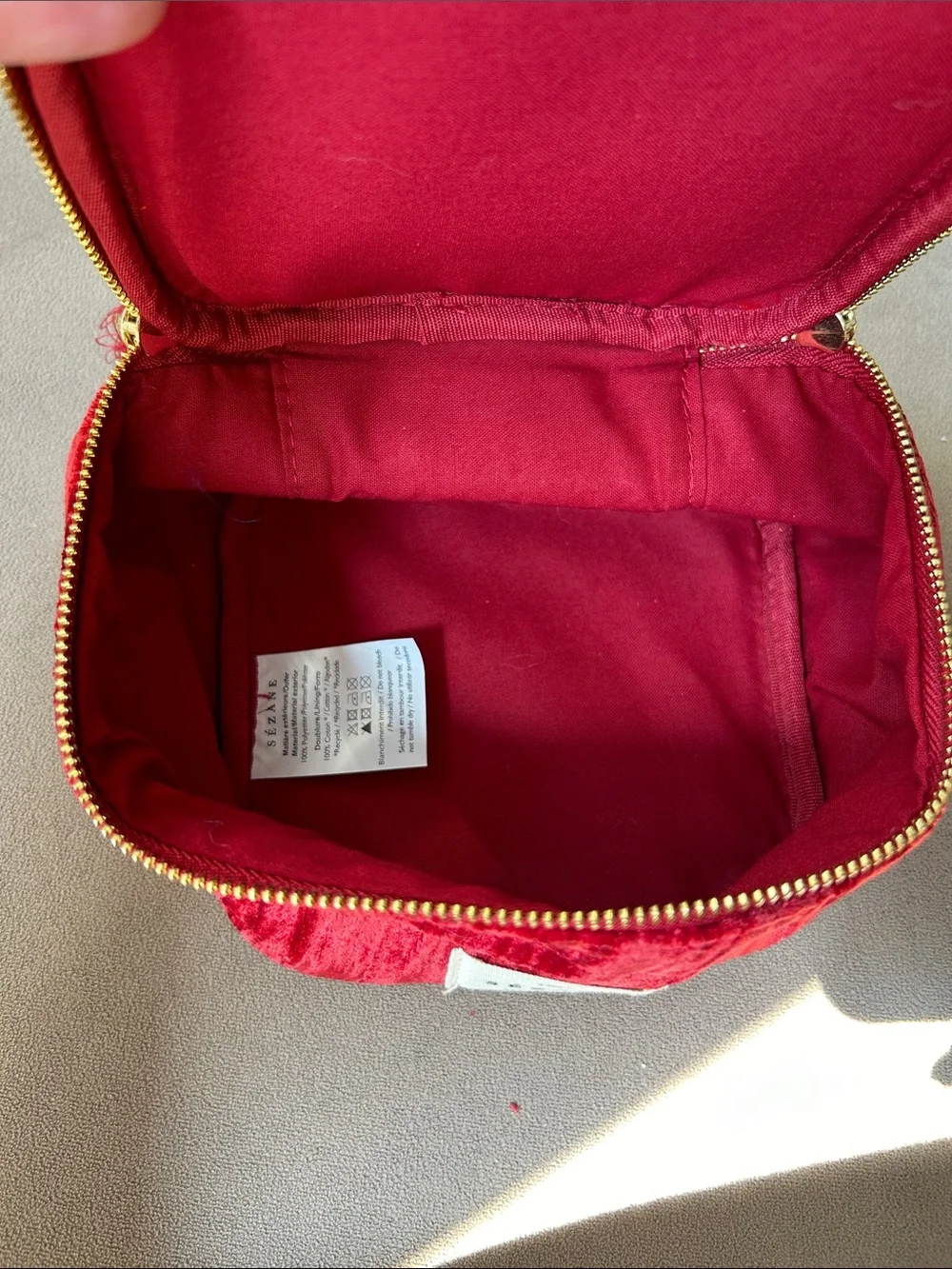 Sézane Red Velvet Cosmetic Case with Gold Zipper